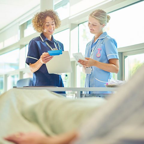 Two doctors going through results