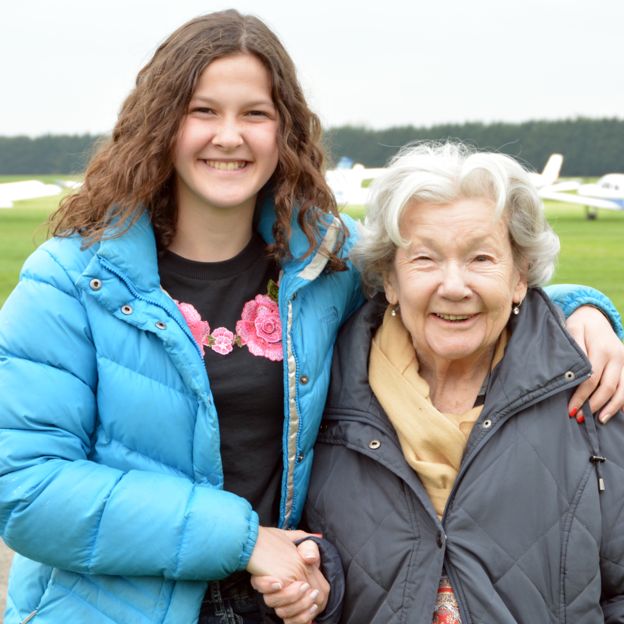 Elderly grandmother and granddaughter