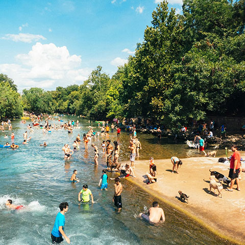 Crowd at a lake